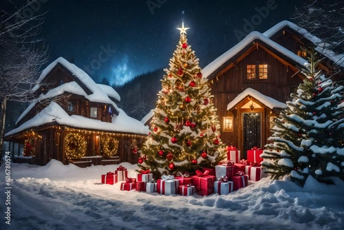 christmas tree and snowman