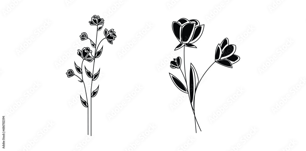 Naklejka premium black and white flowers