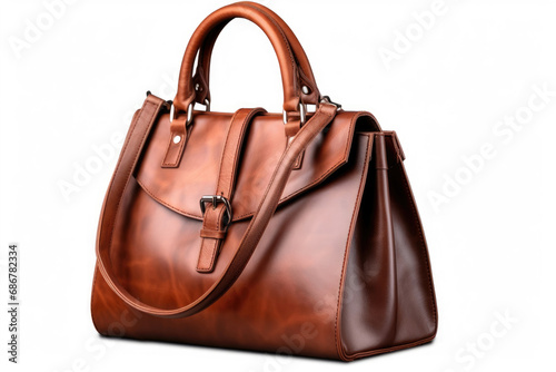Fashionable leather bag on white background