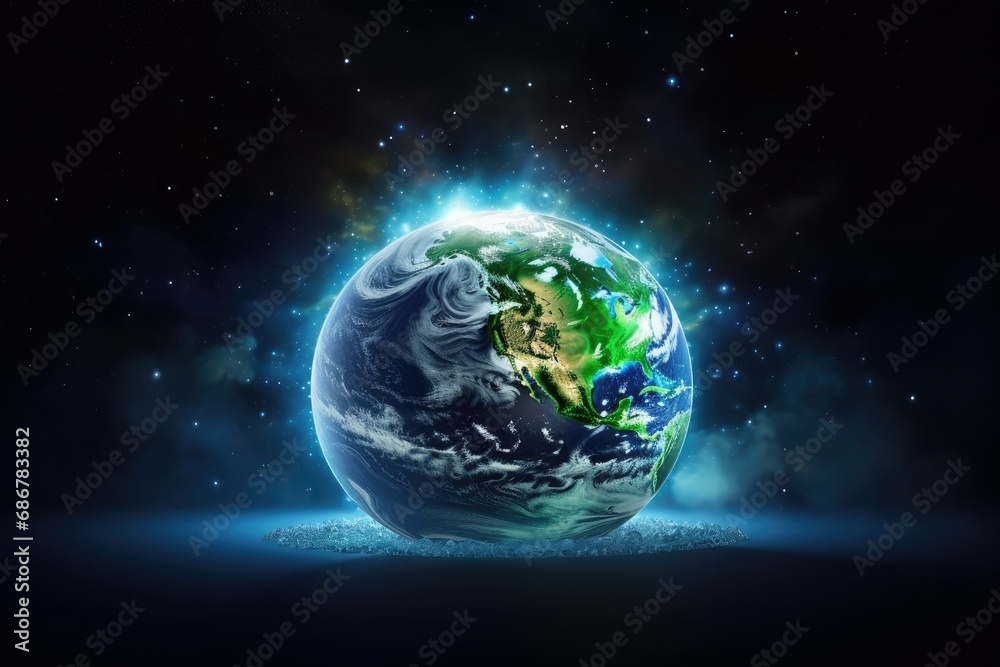 Hologram Earth 3d glowing holographic planet Earth in a dark background Hologram Earth 3d glowing holographic planet Earth in a dark background
