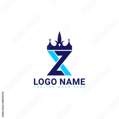 Simple Stylish XZ ZX Crown Monogram Logo Design.