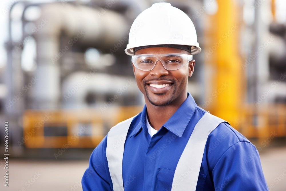 Portrait of a Professional: Smiling Construction Worker Expertly Managing Operations and Safety Standards Portrait of a Professional: Smiling Construction Worker Expertly Managing Operations and Safety Standards