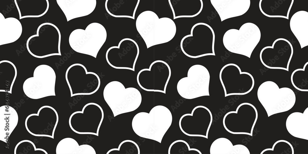 Fototapeta premium Aesthetic black and white heart shape gift-wrapped pattern. for Christmas, birthdays, or Valentine's, and for other purposes with some creative design ideas.