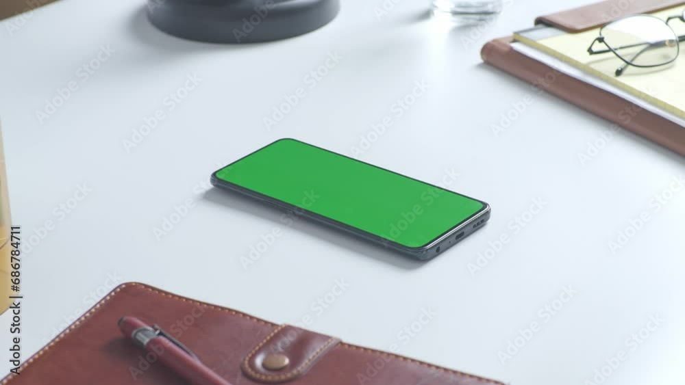 custom made wallpaper toronto digitalClose Up Of A Tablet With Mock Up Green Screen Chromakey Display On A Desk With Notebook, Pens, And A Glass Of Water At The Office
