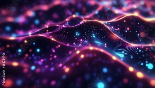 abstract particles in cyberspace with depth of field and bokeh. Futuristic background with glowing particles.