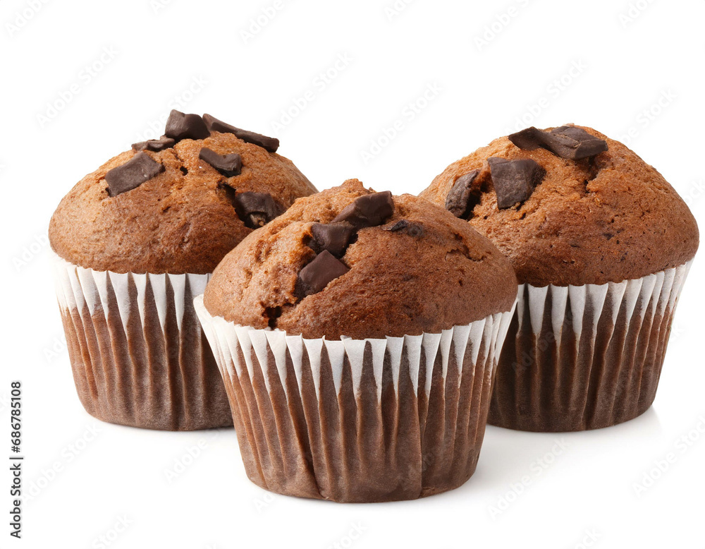 Chocolate muffins isolated on white background, cut out Chocolate muffins isolated on white background, cut out