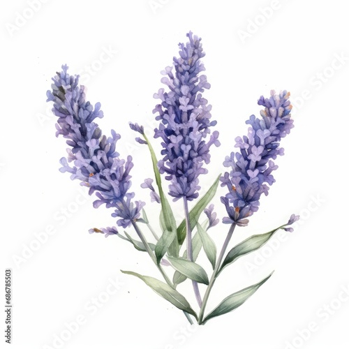Watercolor lavender single white background. AI generate illustration