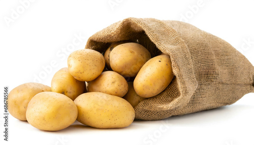 Potato bag lying isolated on white background, cut out 
