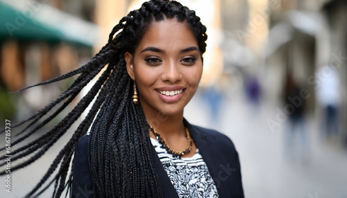model black girl with braided hair on the street