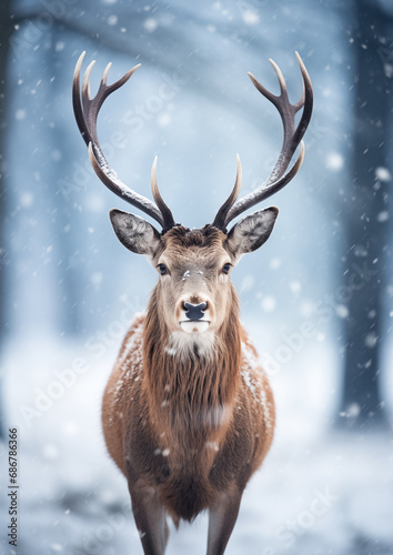 a deer with antlers in the snow © Vadim