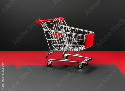 shopping cart on black and red background whitee