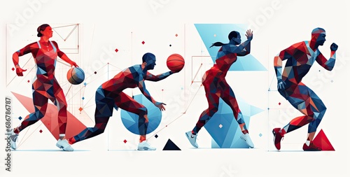 a series of sports illustrations with men and women on them Generative Ai
