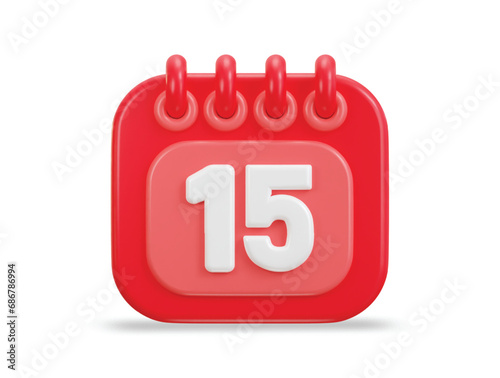 3d red shine calendar icon design date of 15 st