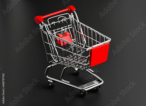 shopping cart on black and red background whitee