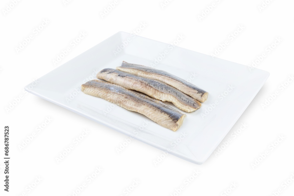Fish on a white plate from a fish shop