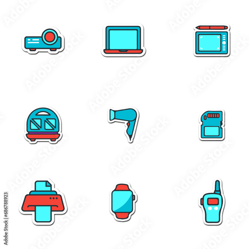 Electronics flat icon concept Household appliances. Home appliances and electronics icons. Vector illustration. photo