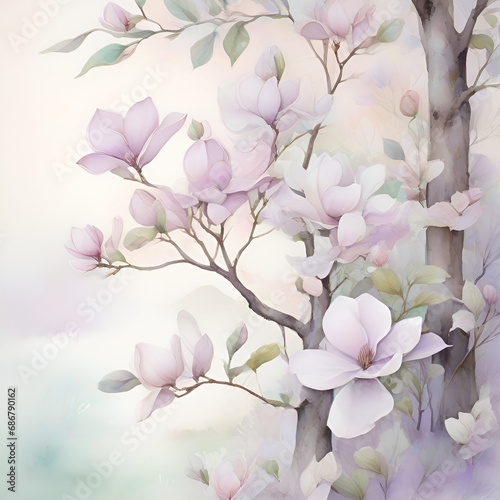 Watercolor painting of a magnolia tree  generative ai