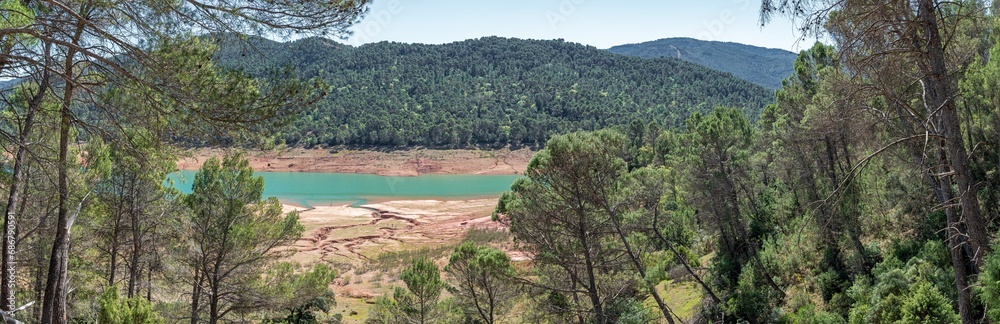 panoramic View of the reservoir Tranco de Beas Sierra de Cazorla, Jaen, Spain.