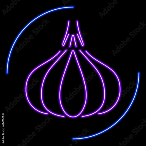 garlic neon sign, modern glowing banner design, colorful modern design trends on black background. Vector illustration.