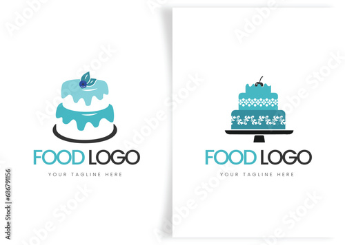 Sweet cake, dessert and bakery shop logo design template