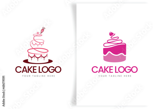 Sweet cake, dessert and bakery shop logo design template