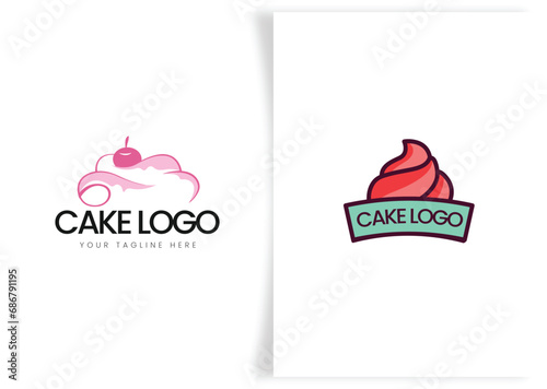Sweet cake, dessert and bakery shop logo design template