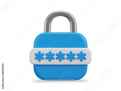 padlock with password icon 3d pin code password icon 3d render