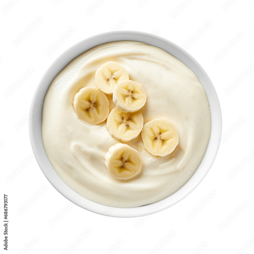A Bowl of Banana Yogurt Isolated on a Transparent Background