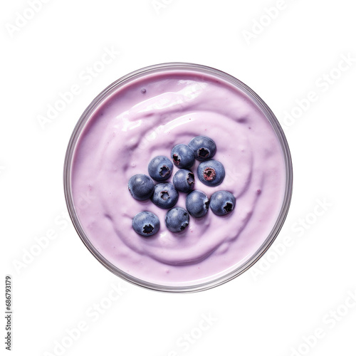 A Bowl of Blueberry Yogurt Isolated on a Transparent Background