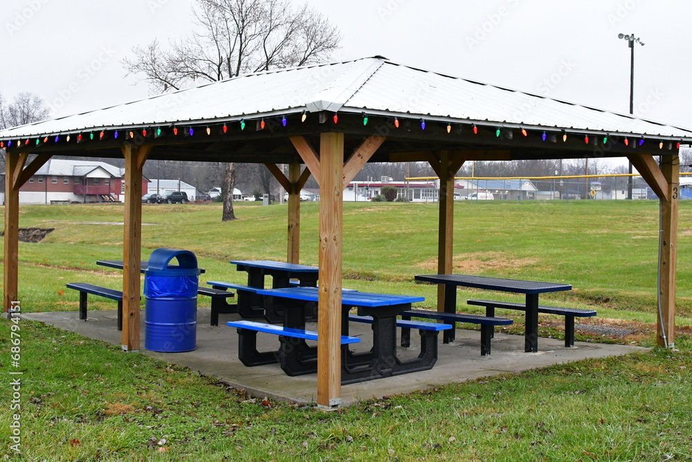 Picnic Tables in a Park Pavilion Picnic Tables in a Park Pavilion
