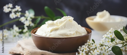 Organic herbal infused handmade shea butter cosmetics Copy space image Place for adding text or design photo