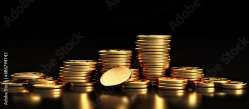 Real estate mortgage investment concept with golden coins on a black background Copy space image Place for adding text or design photo