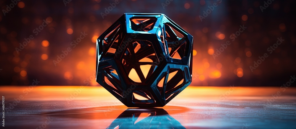 Illuminated dodecahedron made with 3D printing Copy space image Place for adding text or design - obrazy, fototapety, plakaty 