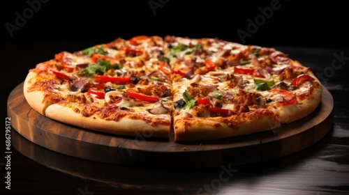pepperinu pizza on black background with copy space
