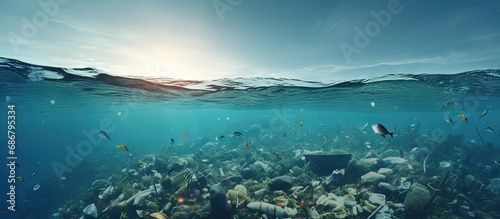 Ocean contamination due to plastic waste is an environmental issue Copy space image Place for adding text or design