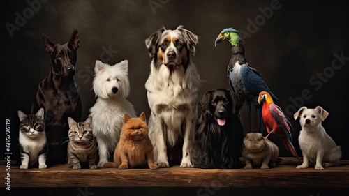 A collection of diverse domestic pets, symbolizing the joy and companionship these animals bring to families