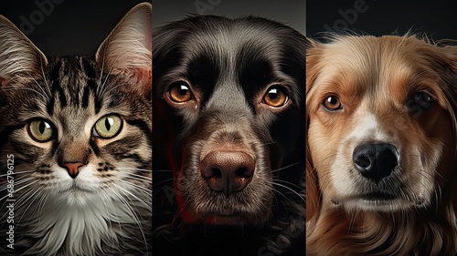Close-up shots capturing the endearing qualities of pets, highlighting their expressions, fur textures, and personalities