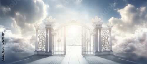 Heaven s pearly gates open contrasting bright heaven and dull foreground Copy space image Place for adding text or design photo