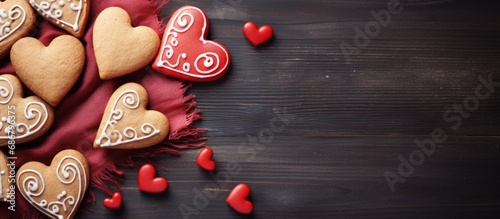 Heart shaped Valentine s Day cookies homemade love filled pastries made with natural organic ingredients Copy space image Place for adding text or design