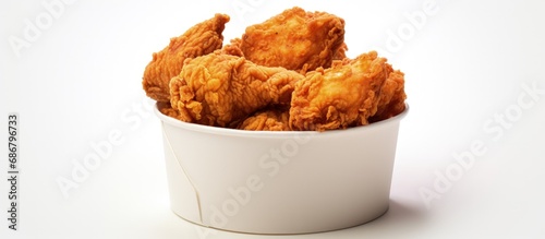 Isolated fried chicken in a bucket on white background with clipping path Copy space image Place for adding text or design