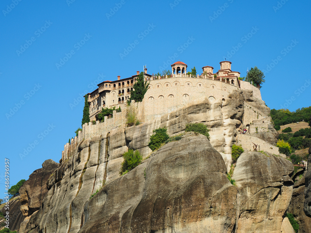 The St Stephan's Monastery Sitting On Top a Rock Column in Meteora, Greece