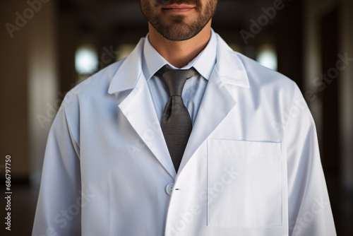 A medical white coat was donned by the pharmaceutical professional.