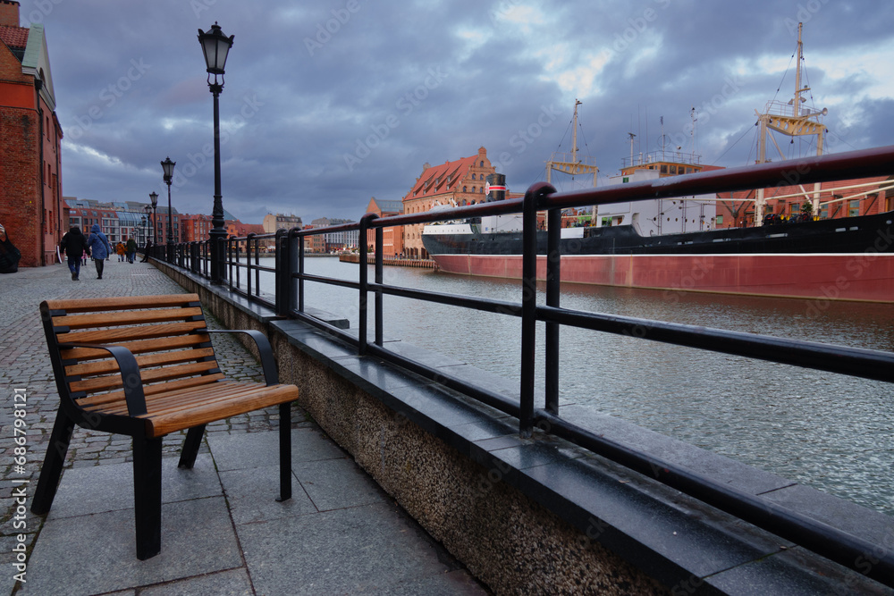 14.01.2023: embankment of the historical part old city of Gdansk. Poland