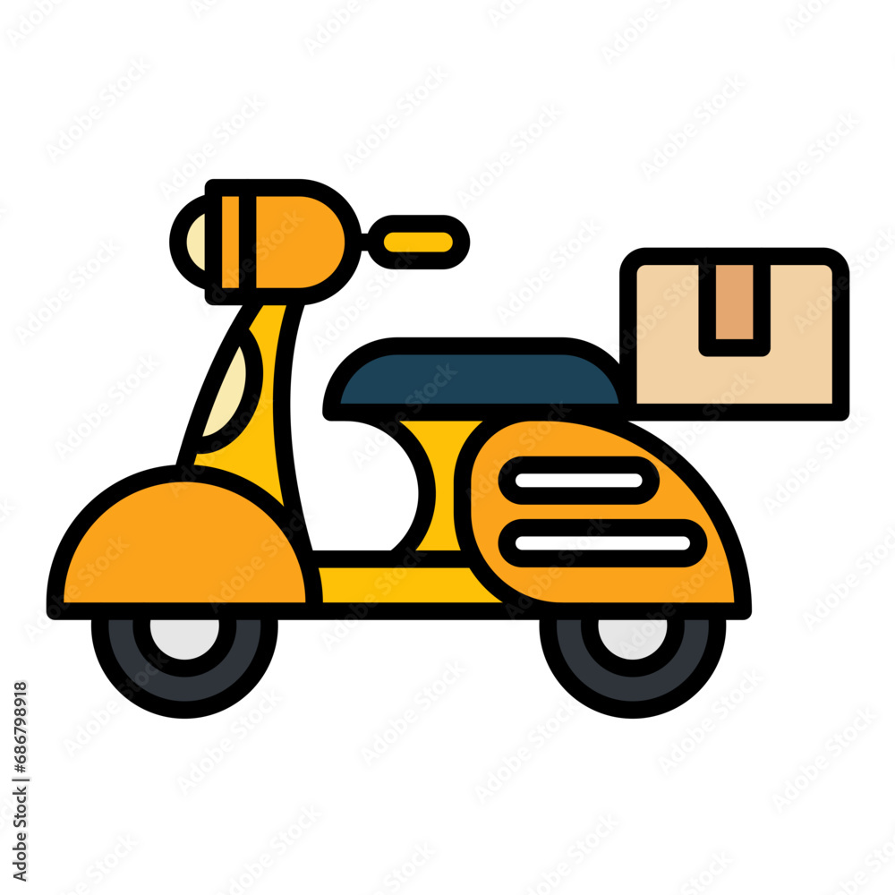 Delivery On Bike Flat Multicolor Icon