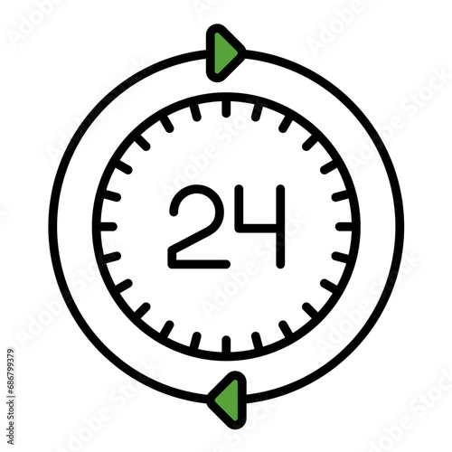 24 Hours Service Flat Multicolor Icon