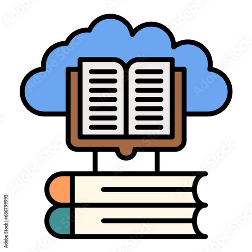 Cloud Library Flat Multicolor Icon