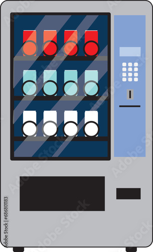 Vending machine with snacks and drinks, flat style vector illustration.