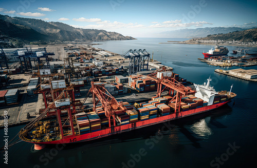 background, logistic, shipping, transportation, cargo, trade, transport, export, import, commerce. the most global shipping operations ship boat cargo container and crane on ocean background. © sornthanashatr