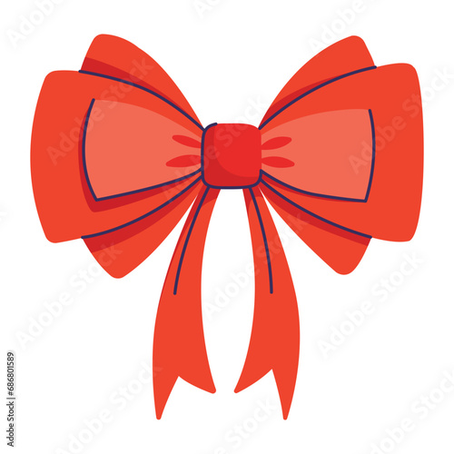 Red bow. Valentine's Day, Christmas, New Year, Birthday, and other Holidays decorations for greeting cards, banners, package designs, invitations. Cartoon flat vector illustration on white background.