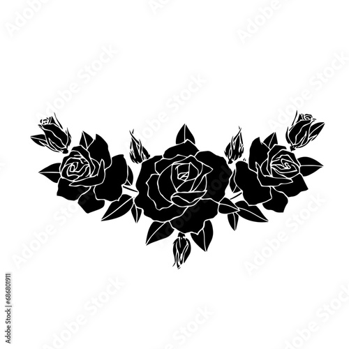 Silhouette of a flower, rose bud. Decorative botanical element. Vector graphics.
